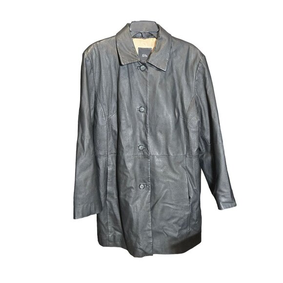G-III Outerwear Womens Black Leather Coat Size XLarge Jacket Winter Vintage 90s - Picture 1 of 10